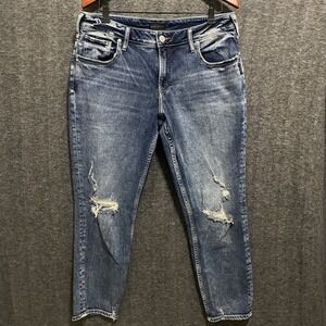 Silver Jeans Womens 32x29 Blue Boyfriend Ankle Distressed Mid Rise Stretch Denim